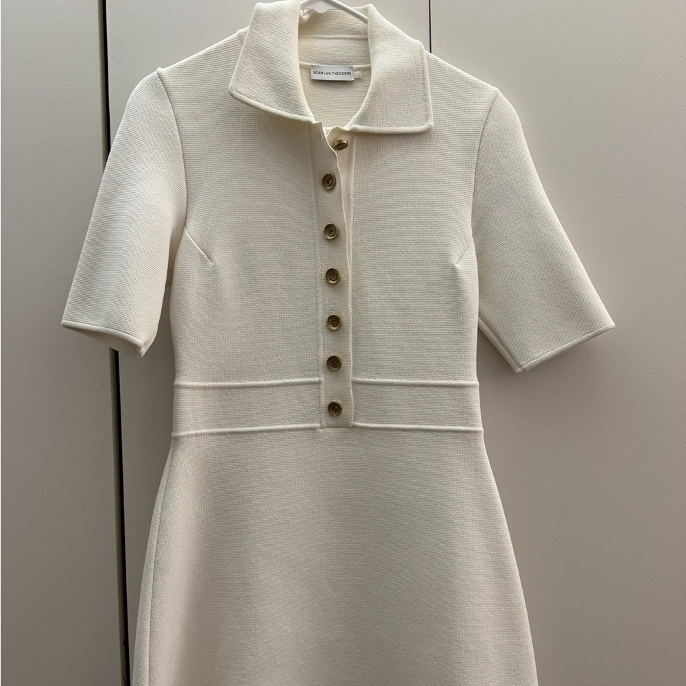 White Crepe Knit Button-Up Dress Scanlan Theadore